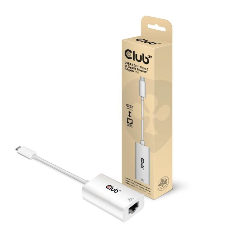 Club 3D USB 3.2 Gen2 Typ-C auf Gigabit Ethernet LAN Adapter 0,2m schwarz